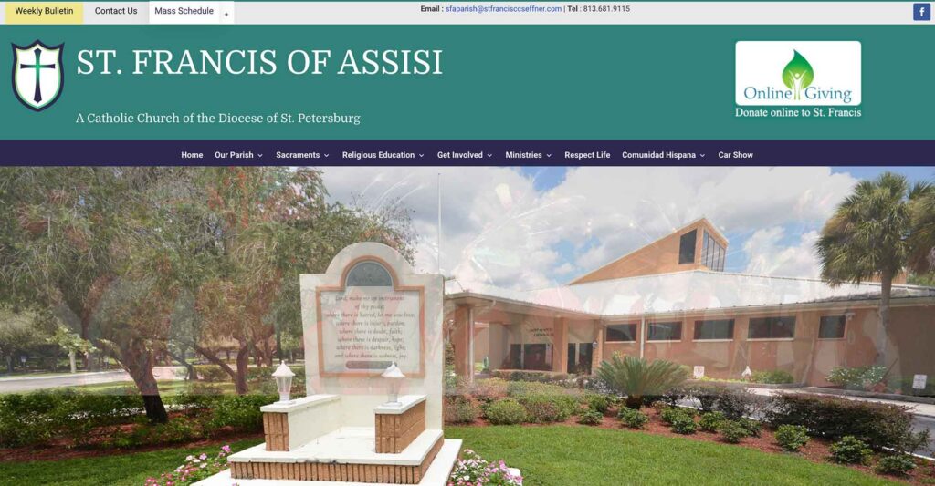 St. Francis of Assisi Catholic Church website (Seffner, FL) designed by Aktis Web Technologies